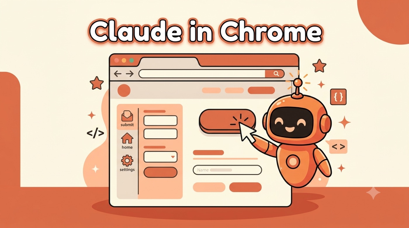 Claude in Chromeのイメージイラスト。ロボットがブラウザを操作している